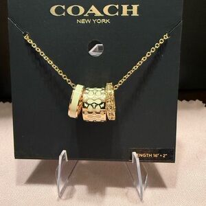 NWT Coach Rose Gold Off White Pendant Necklace Rondell Signature Chalk